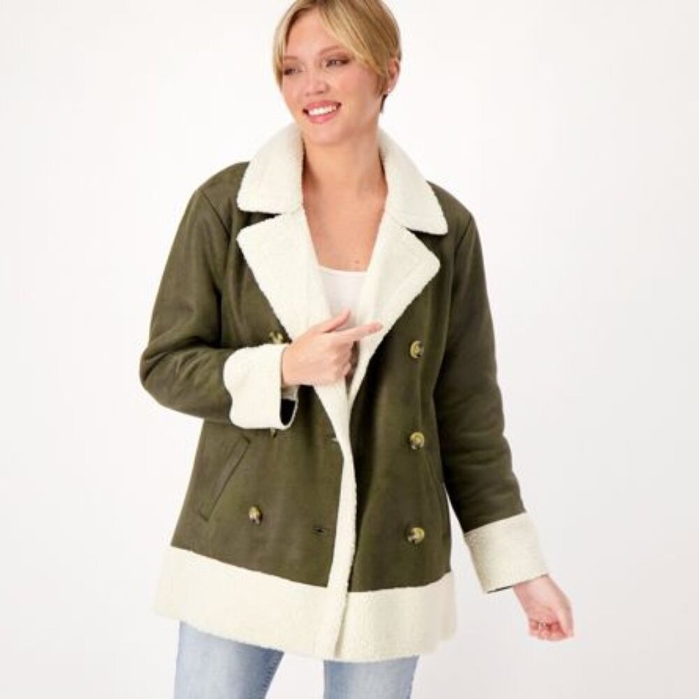 Candace Cameron Bure Women's Jacket Sherpa Lined Faux Suede NEW